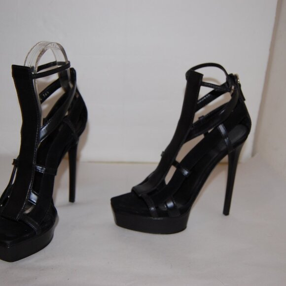 36.5/6.5❤️GUCCI Daryl Black Suede Leather High Heel Platform SANDALS ITALY - Picture 10 of 13